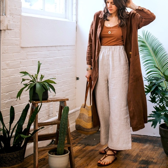Pants - Korean-style Loose Linen Pants (beige)
